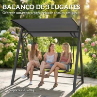Outsunny Baloiço de Jardim de 3 Lugares com Teto Ajustável UPF50+ Assento Transpirável e Estrutura em Metal 188x130x183 cm Cinza(m-4)