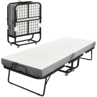 HOMCOM Letto Pieghevole con Materasso, Letto Supplementare Pieghevole e Portatile su Ruote, Telaio in Acciaio, 200x80 cm, Bianco(m-8)