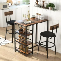 HOMCOM Mesa de bar alta con 3 estantes de almacenamiento y armazón de acero, 90 x 50 x 90,5 cm, marrón rústico, negro(m-6)