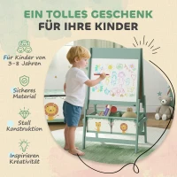 AIYAPLAY Kinder Staffelei 3 in 1 Kindertafel mit Kreidetafel, Whiteboard, Papierrolle, 2 Aufbewahrungsboxen, für 3-8 Jahre Grün(m-6)