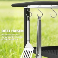 Outsunny Grillwagen 3-laags serveerwagen met verstelbaar werkblad, planken, haken en wielen 77 x 51 x 80 cm Zwart(m-8)