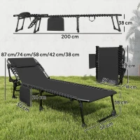 Outsunny Lot de 2 transats de jardin pliables et inclinables sur 5 positions avec coussins, 57x200x38 cm, Noir(m-3)