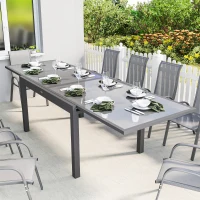 Outsunny Extending Garden Table for 6-10, Aluminium Outdoor Dining Table with Tempered Glass Top, Grey(m-2)
