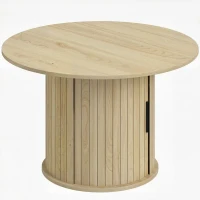 HOMCOM Masă de cafea rotundă, masă pentru living cu depozitare, ușă glisantă cu lamele, 2 rafturi, efect lemn natural(m-1)