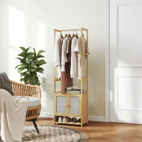 HOMCOM Perchero de Bambú con Armario Zapatero Barra para Colgar Estante Ajustable para Entrada Pasillo 53x31x168 cm Natural(m-2)