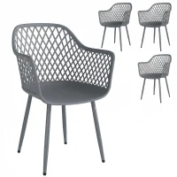 Outsunny Conjunto de 4 Cadeiras de Jardim resistentes a UV em plástico com Apoio de Braço e Encosto 56 x 51 x 84 cm Cinza escuro(m-1)