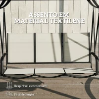 Outsunny Baloiço de Jardim de 3 Lugares com Teto Ajustável UPF50+ Assento Transpirável e Estrutura em Metal 188x130x183 cm Creme(m-7)