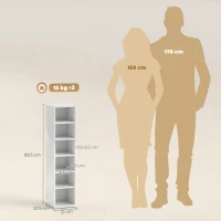 HOMCOM Set of 2 CD Media Display Shelf Unit Tower Rack with Adjustable Shelves, High Gloss White(m-3)