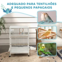 PawHut Gaiola para Pássaros com Rodas Poleiros Baloiço Bandeja Removível e Tigelas de Aço Inoxidável 48x46x78 cm Branco(m-8)