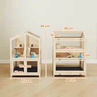 PawHut Cușcă pentru Hamsteri din Lemn cu 3 Niveluri cu Adăpătoare, Căsuțe, Leagăne, Tavă Detașabilă și Capace Rabatabile Natural(m-3)