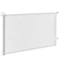 PawHut Barrière pour escaliers Portillon rétractable 0-140 cm avec ouverture d'une main pour animaux pour escaliers et portes Blanc(m-1)