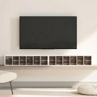 HOMCOM Set of 2 CD Media Display Shelf Unit Tower Rack with Adjustable Shelves, High Gloss White(m-9)