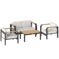 Outsunny Set mobilier grădină din aluminiu, grup de șezut pentru 4 persoane, rezistent la apă, extra-adânc, cu canapea 2 locuri, 2 fotolii, măsuță laterală