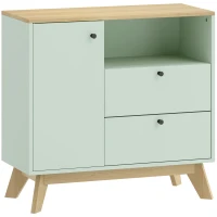 HOMCOM Bufet pentru living, mobilier de depozitare cu ușă, 2 sertare, compartiment deschis și raft reglabil, verde deschis și stejar(m-1)