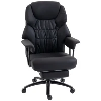 HOMCOM Fauteuil de bureau massant 3D avec repose-pieds, chaise d'ordinateur réglable avec dossier haut, rembourrage Leathaire, noir(m-7)
