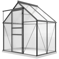 Outsunny Serre en Polycarbonate et Aluminium avec Porte Battante et Fenêtre de Toit, 192,5x131x200 cm, Gris(m-1)