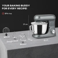 HOMCOM Robot da Pasticceria 1300W, Impastatrice Professionale 4,5L con Ciotola in Acciaio Inox, 6 Velocità e Funzione Pulse, Argento(m-3)