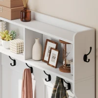 HOMCOM Móvel Cabide de Entrada com Sapateira Prateleiras Abertas e 6 Ganchos Estilo Moderno 100x38x172 cm Branco(m-9)