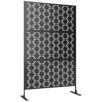 Outsunny Metal Decorative Privacy Screen Outdoor Divider, Black Grid(m-11)