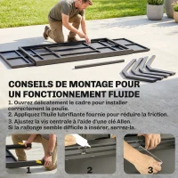 Outsunny Table de Jardin Extensible Aluminium Table de Repas Extérieure Effet Bois 8-10 Personnes 214x85x73cm Gris Anthracite(m-7)