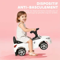 HOMCOM Porteur enfants voiture, véhicule à pousser avec coffre à jouets, klaxon, phares et musique, 63,5 x 28 x 36 cm, blanc(m-5)