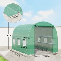 Outsunny Estufa Tipo Túnel 2,8x2x1,9 m com Prateleiras Estufa de Jardim com Porta Enrolável, 6 Janelas de Rede Verde(m-3)