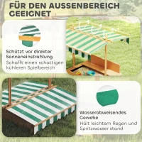 Outsunny Sandkasten 106x106 cm Kinder Sandbox aus Holz mit höhenverstellbar Abdeckung Sitzbänken Rücklehnen Hellbraun(m-5)