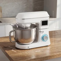HOMCOM Robot da Cucina Impastatrice 6L 1400W con Testa Inclinabile, 6 Velocità, Funzione di Lievitazione e Display LED, Bianco(m-3)
