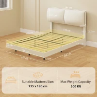 HOMCOM Pat dublu 135x190 cm Somier cu tăblie căptușită Efect plutitor Structură metalică Bej(m-3)