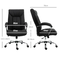 Vinsetto Fotoliu de birou, scaun de birou ergonomic, înălțime reglabilă, spătar înalt, funcție de înclinare, 65x78x118cm, negru(m-3)
