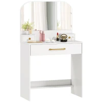 HOMCOM Toeletta compatta con specchio e 3 cassetti, Bianco(m-7)