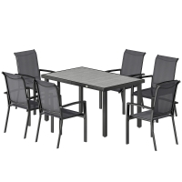 Outsunny Ensemble d'extérieur 7 pièces avec table de jardin en 2 sections et 6 chaises empilables en texteline, Gris