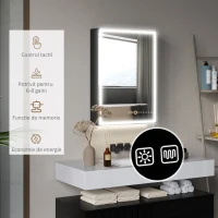 HOMCOM Dulap cu Oglindă pentru Baie cu Lumină LED și Priză pentru Aparat de Ras, Dulap Suspendat cu Pad Anti-Ceață, Reglare Luminozitate, 3 Culori, Negru(m-8)