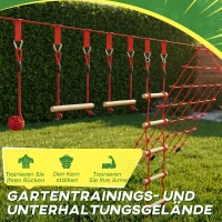 AIYAPLAY Ninja Line Set Slackline pentru copii 10 m cu inele, leagăn, scară de cățărat și plasă de cățărat pentru 3-6 ani 1000x300x180 cm Roșu(m-4)