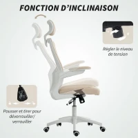 HOMCOM Scaun birou ergonomic, scaun de birou, cotiere rabatabile, suport lombar, tetieră, 60x63x120cm, bej(m-3)