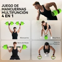 SPORTNOW Juego de Mancuernas Ajustables 30 kg 4 en 1 como Kettlebell Barra Mancuernas Soporte para Flexiones para Gimnasio Casa(m-4)