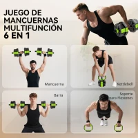 SPORTNOW Juego de Mancuernas Ajustables 20 kg 6 en 1 como Kettlebell Barra Mancuernas Soporte para Flexiones para Gimnasio Casa(m-4)