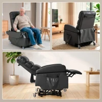 HOMCOM Fernsehsessel mit Aufstehhilfe Elektrischer Relaxsessel mit Fernbedienung, Fußstütze, Liegefunktion, Dunkelgrau(m-9)