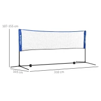 SPORTNOW Filet de badminton, filet portable, hauteur ajustable 107-155 cm, avec sac de transport, cadre métallique, noir, bleu(m-3)
