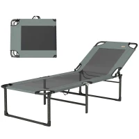 Outsunny Transat d'extérieur inclinable 4 positions, chaise pliante avec poignée, Gris.(m-1)