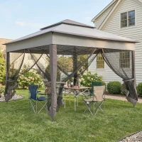 Outsunny Składany Pawilon z Bocznymi Ścianami Szary 3,25 x 3,25 x 2,7 m(m-2)