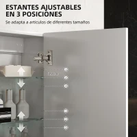 HOMCOM Armario de Baño de Pared con Estantes Ajustables de Vidrio Templado Ahorro de Espacio 40x15x55 cm Blanco Brillo(m-5)