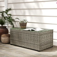 Outsunny Tavolino da giardino in rattan con piano in vetro, 90x50x38 cm, Grigio scuro(m-6)