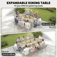 Outsunny Extending Garden Table, Aluminium Outdoor Dining Table for 8-10 with Wood-Like Grained Surface, Light Grey Wood Effect(m-15)