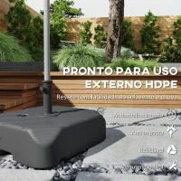 Outsunny Base para Chapéu de Solcom Rodas e Pega Telescópica para Mastros Ø38 mm Ø48 mm Recarregável com Areia 72 kg ou Água 45 L Preto(m-6)