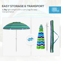 Outsunny Parasol Plażowy Ø178 cm UV40+ Wiatroodporny Stabilny Regulowany z Nachyleniem Wentylacją Torbą Wielokolorowy(m-7)
