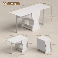 HOMCOM Tavolo da Pranzo Pieghevole per 4 Persone con Ripiano, in Legno, 160x60x75 cm, Bianco(m-3)