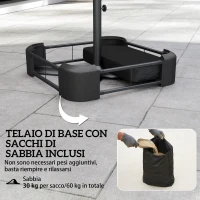 Outsunny Ombrellone Doppio a 12 Stecche con Manovella, Base a Croce e Sacchi, in Metallo e Poliestere, 3x1.5 m, Beige(m-4)