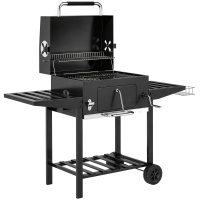 Outsunny Barbecue à Charbon à Roulettes avec Grille Réglable et Étagères Pliantes, en Acier et PP, 133.5x65x110 cm, Noir