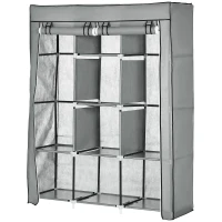 HOMCOM Armadio Guardaroba Versatile e Design Compatto, con 8 Ripiani e 2 Aste, in Tessuto, 125x43x162.5 cm, Grigio(m-7)
